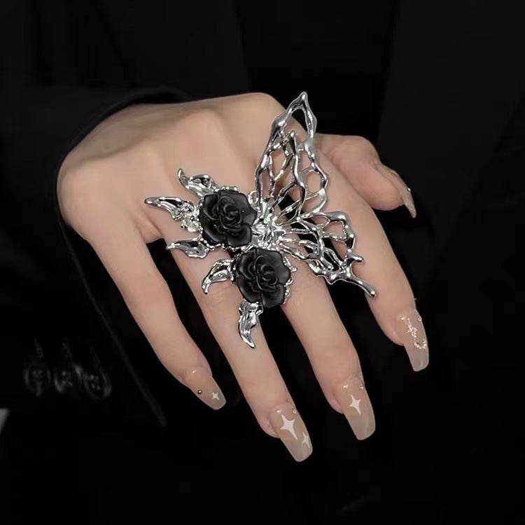 Wholesale Dark exaggerated butterfly ring cold style hip-hop irregular ring